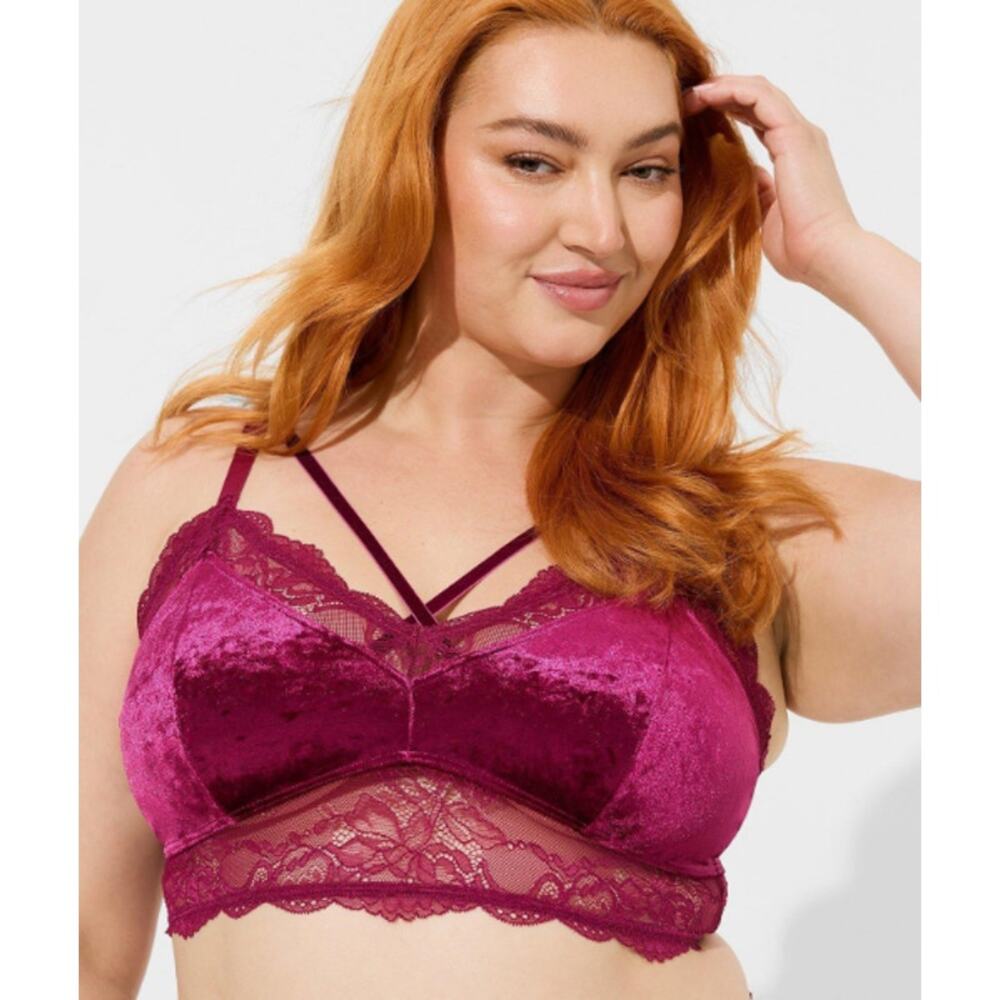 1X Torrid Velvet Bralette Torrid Pink Wine Unlined Wirefree Bra Top 14W 16W NEW